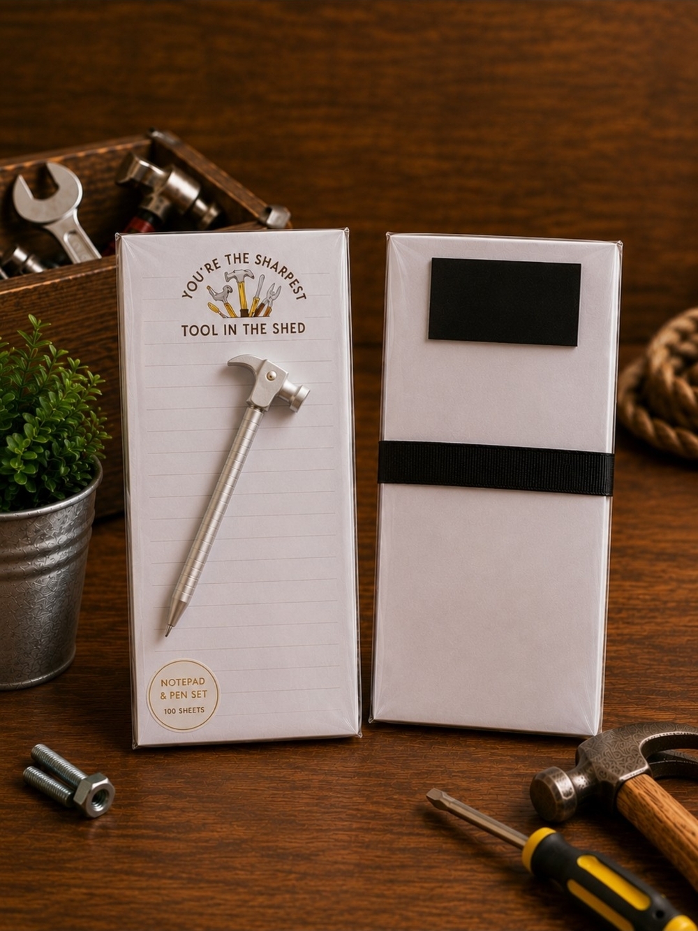Hammer Tool Notepad & Pen Set - Silver